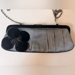 Tintoretto Grey & Black Satin Velvet Clutch | Velvet Flower Evening Bag